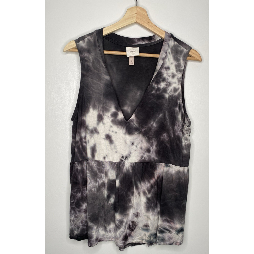 KNOX ROSE Multi-Color Tie-Dye V-neck Sleeveless Top Ruffle Size L